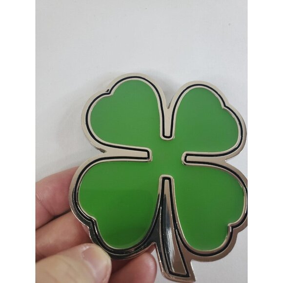 Four Leaf Clover Shamrock Belt Buckle Silver Tone Green Enamel St.Patricks Day - Picture 5 of 7